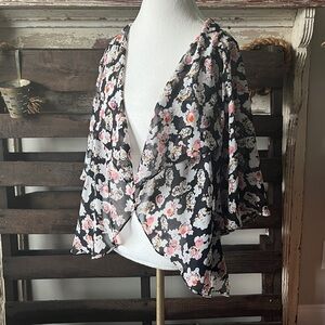 POEMA Open-Front Cardigan in Black/Floral Print LG